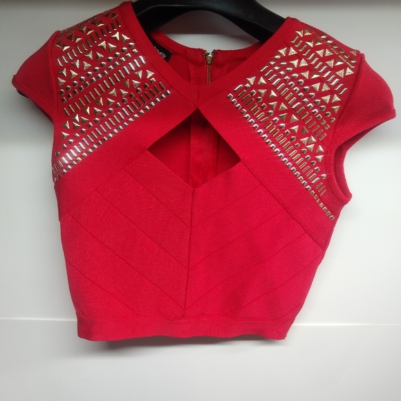 Red Bebe crop top with gold studs. Size xs - Picture 8 of 8